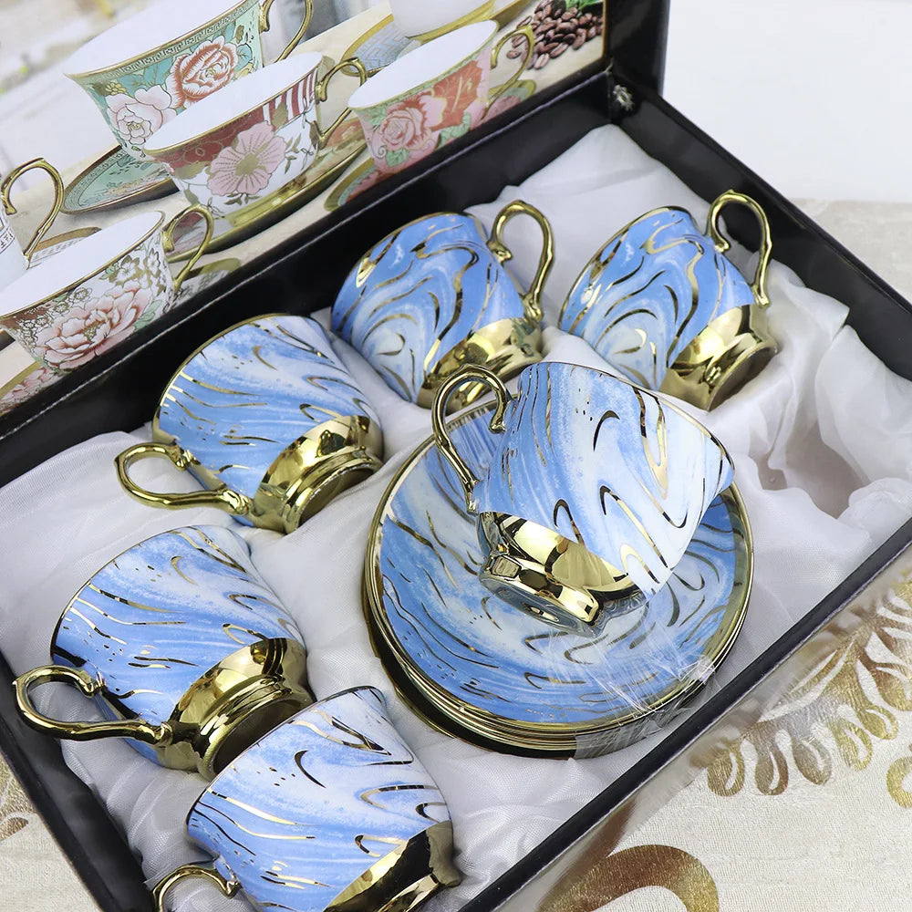 New Custom set gift box Arabic porcelain 6 Ethiopian cup and saucer teapot Turkish coffee & tea set