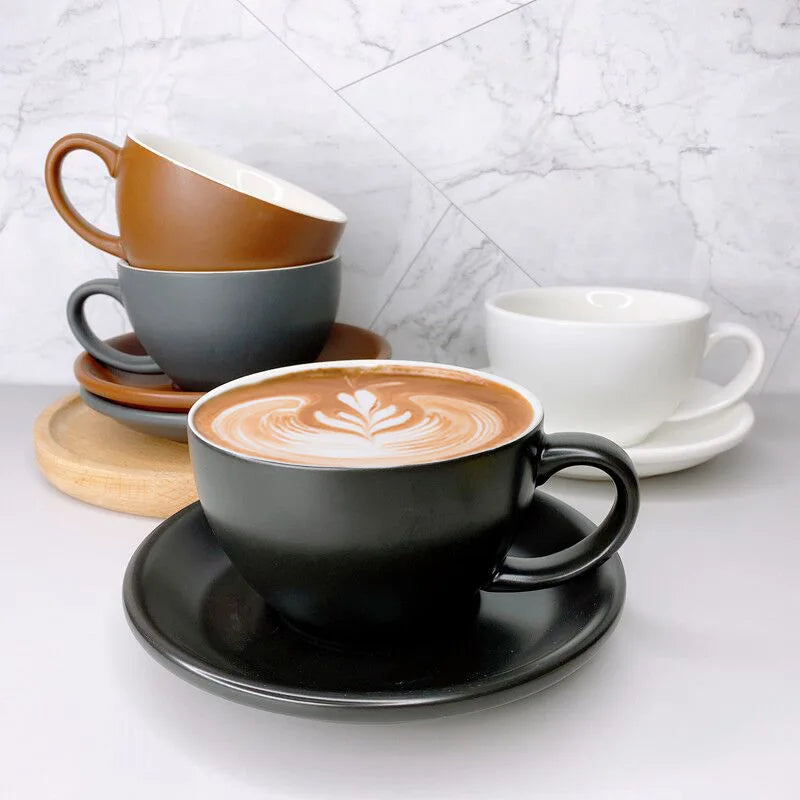 Wholesale nordic Multiple Color Optional Matte 300cc European Porcelain Coffee Cup Ceramic Milk Cup With Saucer Set Cappuccino M