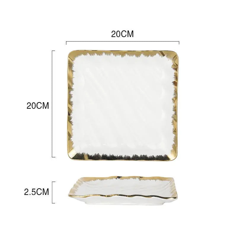 JIUWANG factory OEM ODM free sample round luxury white dinner plate with gold rim different shapes