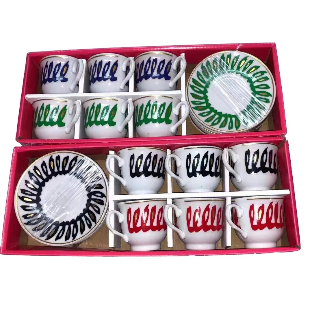 Wholesale ceramic cup and saucer exquisite decal craft porcelain milk coffee tea cup and saucer set