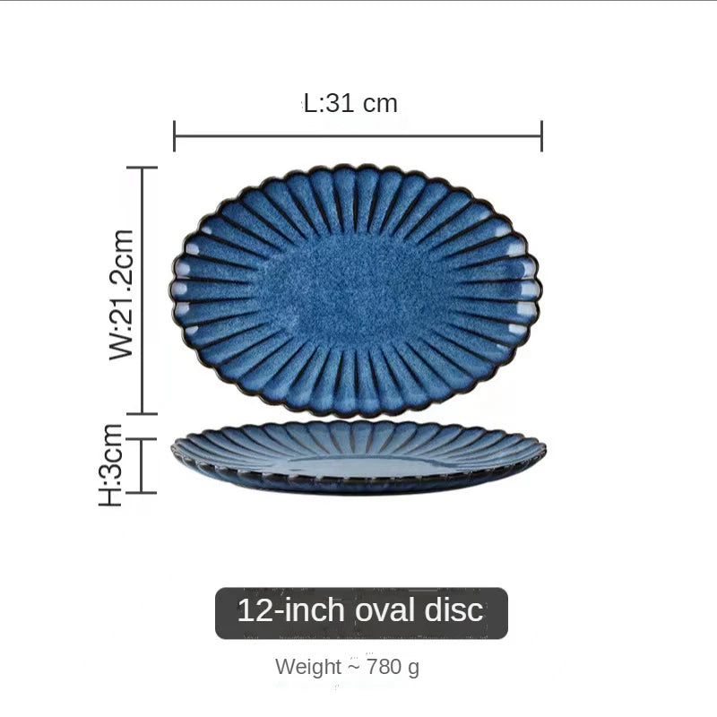 Oval plate restaurant sets color glaze dinnerware set porcelain plate Contemporary styla flowers edge ceramic dishes & plates