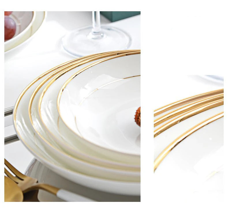 JIUWANG wholesale gold dinner  china bone Plate Set Porcelain Luxury Dinnerware Dishes stoneware matt with plates with gold