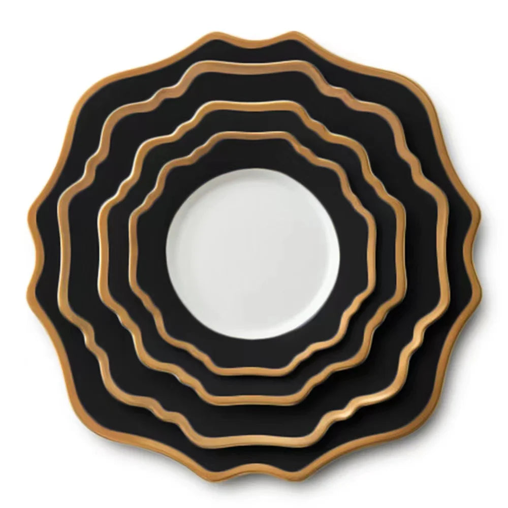 Wholesale Round Ceramic Gold EdgeCharger Plate for Home Dining Room Wedding Party Decoration for Event Bone China Plate