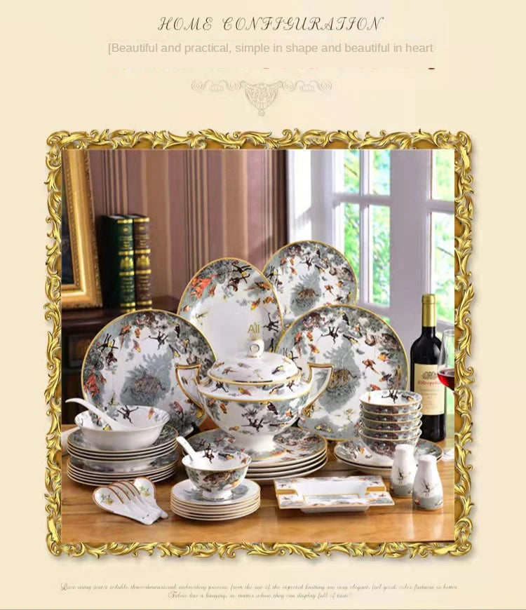 Alibaba Hot Selling Good Supplier Daily Use Ancient Style Printed Flower Opal Glass Luxury Dinner Set